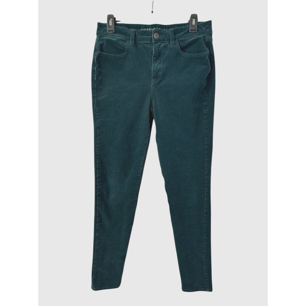 Womens AMERICAN EAGLE Sz 8 Corduroy Dark Teal Hi-Rise Jeggings Soft Jeans Pants